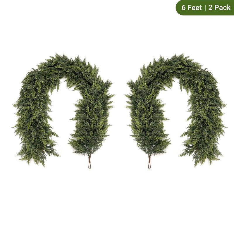 6FT Artificial Cedar Garland Faux Greenery Pine Garland Real Touch Winter Holiday Christmas Decoration for Mantle Fireplace Table Wall Door Indoor Outdoor Home Decor
