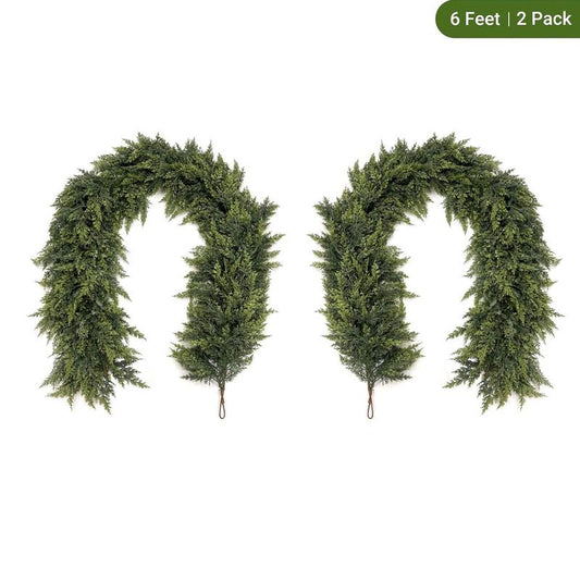 6FT Artificial Cedar Garland Faux Greenery Pine Garland Real Touch Winter Holiday Christmas Decoration for Mantle Fireplace Table Wall Door Indoor Outdoor Home Decor