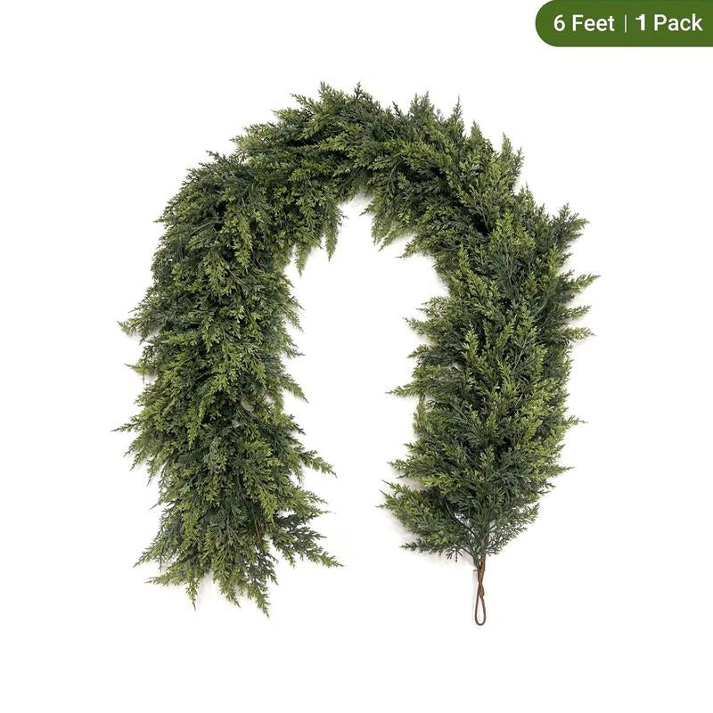 6FT Artificial Cedar Garland Faux Greenery Pine Garland Real Touch Winter Holiday Christmas Decoration for Mantle Fireplace Table Wall Door Indoor Outdoor Home Decor