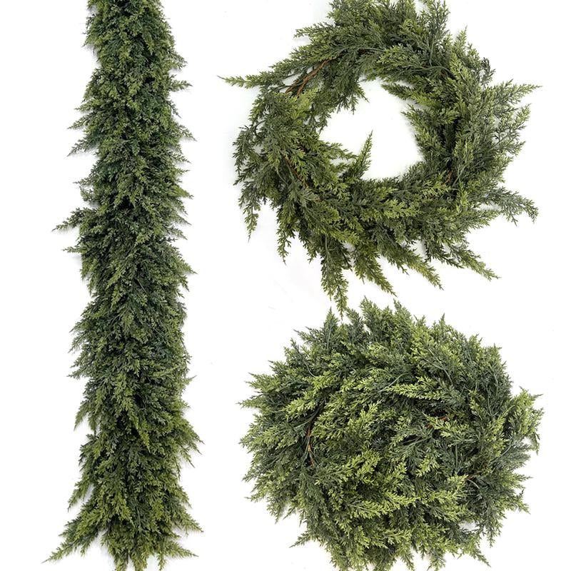6FT Artificial Cedar Garland Faux Greenery Pine Garland Real Touch Winter Holiday Christmas Decoration for Mantle Fireplace Table Wall Door Indoor Outdoor Home Decor