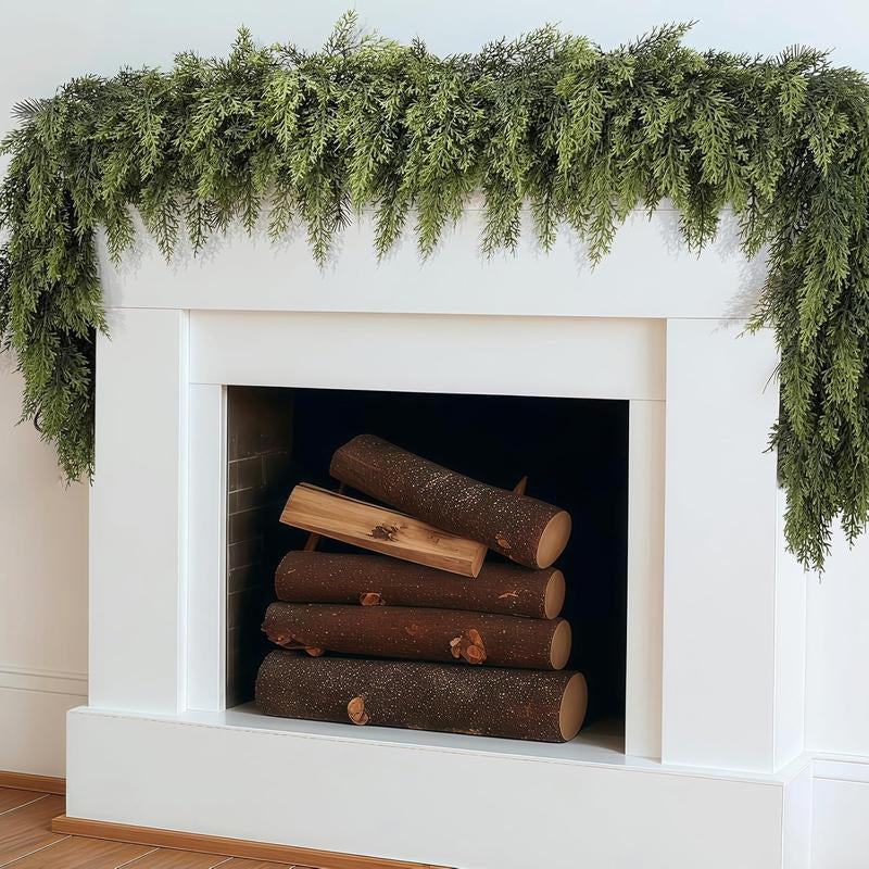 6FT Artificial Cedar Garland Faux Greenery Pine Garland Real Touch Winter Holiday Christmas Decoration for Mantle Fireplace Table Wall Door Indoor Outdoor Home Decor