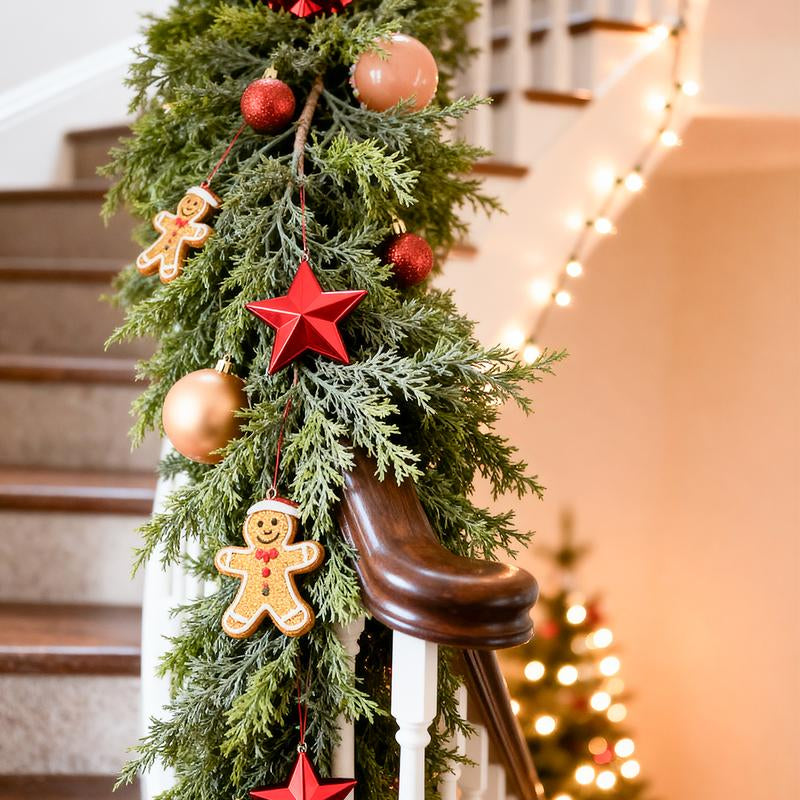 6FT Artificial Cedar Garland Faux Greenery Pine Garland Real Touch Winter Holiday Christmas Decoration for Mantle Fireplace Table Wall Door Indoor Outdoor Home Decor