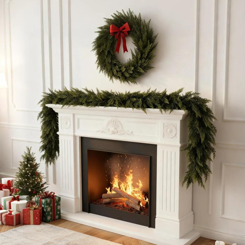 6FT Artificial Cedar Garland Faux Greenery Pine Garland Real Touch Winter Holiday Christmas Decoration for Mantle Fireplace Table Wall Door Indoor Outdoor Home Decor