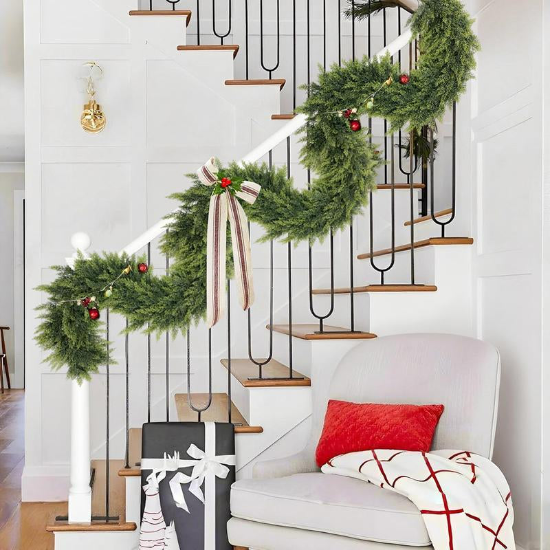 6FT Artificial Cedar Garland Faux Greenery Pine Garland Real Touch Winter Holiday Christmas Decoration for Mantle Fireplace Table Wall Door Indoor Outdoor Home Decor