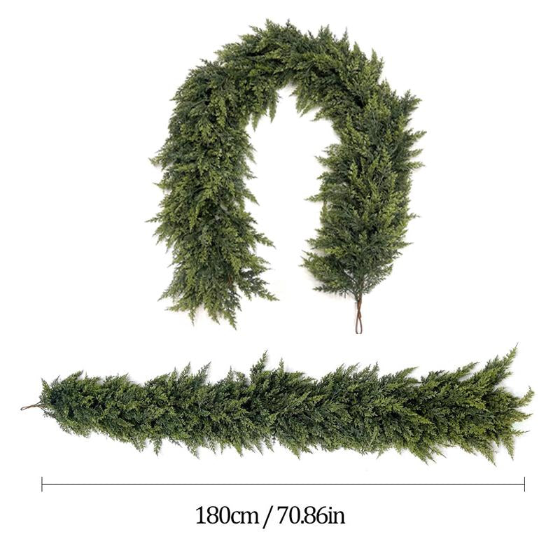 6FT Artificial Cedar Garland Faux Greenery Pine Garland Real Touch Winter Holiday Christmas Decoration for Mantle Fireplace Table Wall Door Indoor Outdoor Home Decor