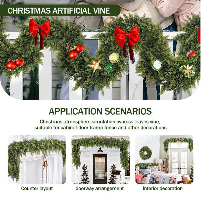 6FT Artificial Cedar Garland Faux Greenery Pine Garland Real Touch Winter Holiday Christmas Decoration for Mantle Fireplace Table Wall Door Indoor Outdoor Home Decor