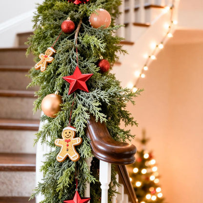 6FT Artificial Cedar Garland Faux Greenery Pine Garland Real Touch Winter Holiday Christmas Decoration for Mantle Fireplace Table Wall Door Indoor Outdoor Home Decor