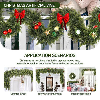 6FT Artificial Cedar Garland Faux Greenery Pine Garland Real Touch Winter Holiday Christmas Decoration for Mantle Fireplace Table Wall Door Indoor Outdoor Home Decor