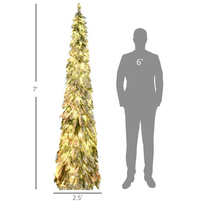 HOMCOM 5Ft-9Ft Tall Unlit Snow Flocked Artificial Christmas Tree, Slim Pencil Xmas Tree with Realistic Branches, Green