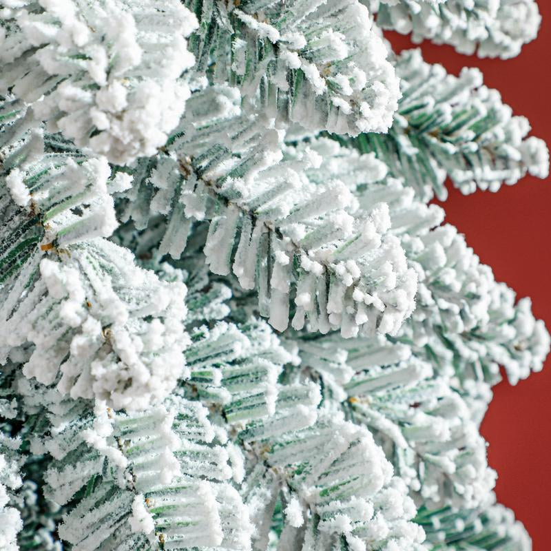 HOMCOM 5Ft-9Ft Tall Unlit Snow Flocked Artificial Christmas Tree, Slim Pencil Xmas Tree with Realistic Branches, Green