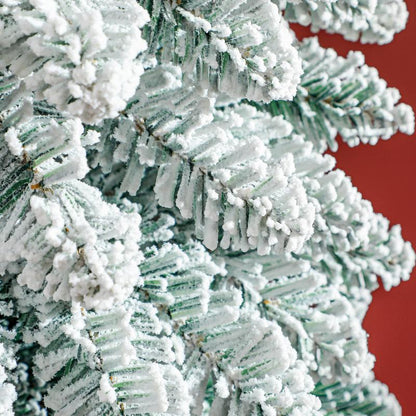 HOMCOM 5Ft-9Ft Tall Unlit Snow Flocked Artificial Christmas Tree, Slim Pencil Xmas Tree with Realistic Branches, Green