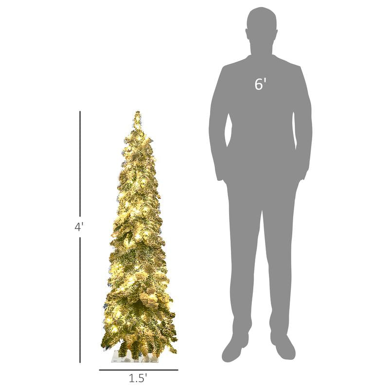 HOMCOM 5Ft-9Ft Tall Unlit Snow Flocked Artificial Christmas Tree, Slim Pencil Xmas Tree with Realistic Branches, Green